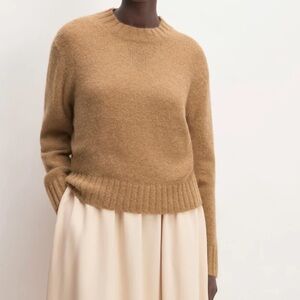 Everlane The Alpaca‎ Cropped Crewneck Sweater Sz XS Camel Minimal Merino Wool